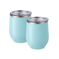 Maars Bev Steel Stemless Wine Glass Tumbler, 12 oz | Double Wall Vacuum Insulated | 2 Pack - Seafoam Blue