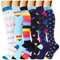 6 Pairs Compression Socks for Men and Women 20-30 mmHg Best Medical Nursing Athletic Edema Diabetic Varicose Veins Maternity Travel Flight Socks Shin Splints Knee High