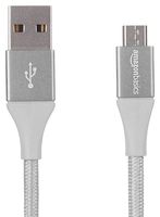 AmazonBasics Double Braided Nylon USB 2.0 A to Micro B Charger Cable | 10 Feet, Silver (Renewed)