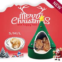 Christmas Pet Bed, Lyperkin Christmas Pet Bed for Cats and Small Dogs, Winter Warm Washable Xmas Tree Design Half Closed Cat Sleeping House Tent Kennel Cat Litter (L/M/S)