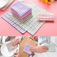 Cleaning Cloth,Grid Cotton Dish Bowl Cleaning Cloth Kitchen Washing Wiping Oil Absorbent Towel Random Color L
