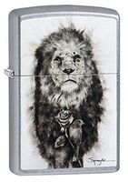 Zippo Spazuk Lion with Bird Perched on Rose Street Chrome Pocket Lighter, One Size
