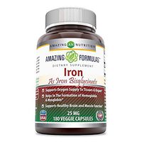 Amazing Formulas Iron as Iron Bisglycinate 25 Mg Veggie Capsules (Non-GMO,Gluten Free) - Supports Oxygen Supply to Tissues & Organs-Helps in The Formation of Hemoglobin&Myoglobin.(90 Veggie Capsules)