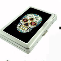 Metal Cigarette Case with Built In Lighter Skull Design-016