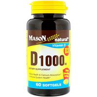 Mason Vitamins Vitamin D (D3) 1000 Iu Softgels, 60-count Bottles