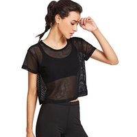 Meikosks Women's Sports Meshed Crop Top Black Mesh Cover Up T Shirt Short Sleeve Tops