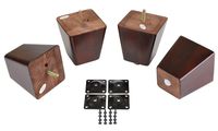 ProFurnitureParts 4" Inch Dark Cherry Finish Square Tapered Wood Sofa Legs W/Leg Plates