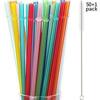 50 Pieces Reusable Drinking Straw Thick Plastic Straws with Cleaning Brush Straw Cleaner (11 Inch, Multi Color)