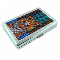 Psychedelic Animal Fox Em1 Hip Silver Cigarette Case Id Holder Metal Wallet 4" X 2.75" RFID Protection