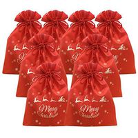FJCA Christmas Gift Bag Drawstring Fabric Wrapping Bag Party Birthday Pouch Large Size 8 Packs