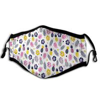 Nature Cute Pattern Hibiscus Pineapple Exotic Leaves Mouth-MuffleComfortable Health for Fluids with Adjustable Earloop Black