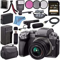 Panasonic Lumix DMC-G7 Mirrorless Camera with 14-42mm Lens (Silver) DMC-G7KS + 46mm 3 Piece Filter Kit + DMW-BLC12 Lithium Ion Battery + External Rapid Charger + Sony 64GB SDXC Card Bundle
