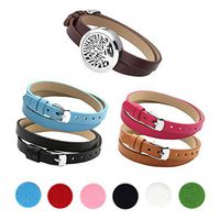 PiercingJ 316L Stainless Steel Aromatherapy Bangle Essential Oils Diffuser Locket Bracelet + 4 Real Leather Band with 6 Felt Pads