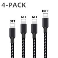 Kesown Phone Charger Cable 4Pack Nylon Braided Cord Compatible Phone XS X 8 8Plus 7Plus 7 6Plus 6s -Black White(3/6/6/10ft)