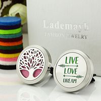 2 Styles Car Diffuser Essential Oils Vent Clip, Tree of Life & Live Love Dream Stainless Steel Diffuser Locket (30mm, 12 Felt Pads) by Lademayh