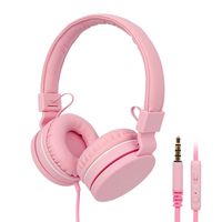 Kids Headphones, RegeMoudal Wired Kids Headphones, Volume Limited Kids On-Ear Headphones,Built-in Mic Stereo Tangle-Free 3.5MM Jack, Perfect for Children/Teens/Boys/Girls/School/Kindle/Tablet (Pink)