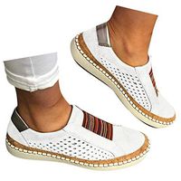Veodhekai Womens Shoes Hollow-Out Round Toe Slip On Shoes Flat with Sneakers Breathable White