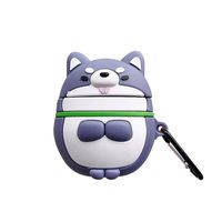 BONTOUJOUR AirPods Case, Super Cute Creative Funny Round Face Greeting Shiba Inu Dog AirPods Case, Lovely Puppy Soft Silicone Earphone Protection Skin for AirPods1&2+Hook -Grey