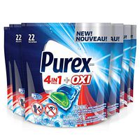 Purex 4-in-1 + OXI Laundry Detergent Pacs, Fresh Morning Burst, 22Count, Pack of 6, 132 Total Loads