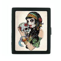 Metal Cigarette Case Holder Box Skull Design-001