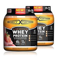 Body Fortress Super Advanced Whey Protein Powder, Gluten Free, Strawberry, 32 Oz, Pack of 2