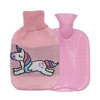 RARITYUS Natural Rubber Hot Water Bottle Warm Water Bag Hand Feet Belly Warmer with Cute Unicorn Premium Classic Knit Embroidery Cover 1 Liter