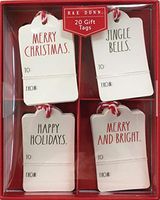 Rae Dunn 20 Count Holiday Christmas Gift Tags Merry Christmas Jingle Bells Happy Holidays Merry and Bright