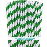 St Patrick's Day Striped Paper Straws - Green White - 7.75 Inches - Pack of 100 - Outside the Box Papers Brand
