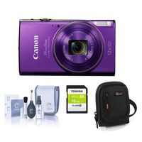 Canon PowerShot ELPH 360 HS 20.2MP Digital Camera, Purple - Bundle with Camera Case, 16GB Class 10 SDHC Card, Cleaning Kit