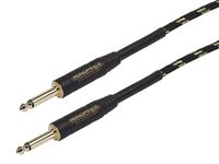 Monoprice Braided Cloth 1/4 Inch (TS) Male 20AWG Instrument Cable Cord - 50 Feet- Black (Gold Plated)