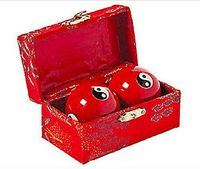 Chinese Yin Yang Health Balls w/Chimes - Stress Relief Meditation Red Ying