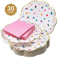 9” Paper Party Plates and Cocktail Napkins Set – Ultra-Thick 400GSM Disposable Plates Won’t Become Soggy – Pink and Gold Party Supplies for Birthday Baby Shower Dinnerware. 30 Value Pack