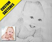 Gift Newborn Custom Pencil Drawn Original Artistic Portrait of Your Baby Affordable Grandparents 8x12in Personalized with Text