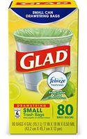 Glad OdorShield Small Drawstring Trash Bags,Sweet Citron & Lime, 4 Gal, 80 Ct (Package May Vary)