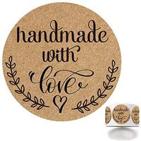 1.5" Inch Round Handmade with Love Stickers, 500 Rustic Style Labels per Roll, Great for Gifts, as an Envelope Seal or for embellishing Cards and Scrapbook Pages.