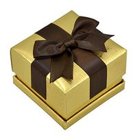Paialco Jewelry Package Paper Golden Gift Box Brown Ribbon Bow-Knot 2 7/8-Inch by 2 7/8-Inch