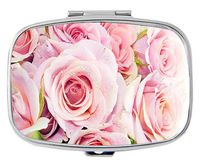 TAIGe Pink Rose Bouquet Pill Box/Pill case-Rectangular Pocket Pill Box/case-Two Compartments for Keeping Pill Box/case