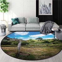 RUGSMAT Hobbits Small Round Rug Carpet,Rustic Wooden Sign in Hobbit Land East West Movie Set New Zealand The Shire Door Mat Indoors Bathroom Mats Non Slip,Diameter-47 Inch Green Brown