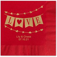 Banner Love Personalized Beverage Cocktail Napkins - 100 Custom Printed Red Paper Napkins with choice of foil