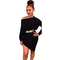 FAPIZI ♥ Women Dress ♥ Women Fashion Irregular Dress Sexy Off The Shoulder Long Sleeve Party Mini Dress (S, Black)