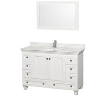 Wyndham Collection Acclaim 48 inch Single Bathroom Vanity in White, White Carrara Marble Countertop, Undermount Square Sink, and 24 inch Mirror