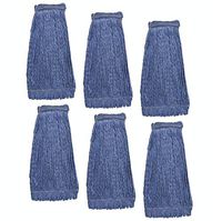 KLEEN HANDLER Heavy Duty Commercial Mop Head Replacement | Wet Industrial Blue Cotton Looped End String Cleaning Mop Head Refill (Pack of 6)