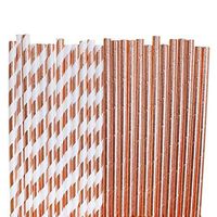 Shinny Foil Paper Straws (rose gold stripe,rose gold foil solid, 25)