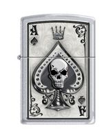 Zippo Lighter - Ace Skull Card Satin Chrome