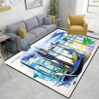 Bigdatastore Landscape Abstract Area Rug for Bedroom, A View with Boat in Venice Italy Landmark Seascape Scenic Watercolor Paint, Fashionable High Class Living Dinning Room(3'x 5')