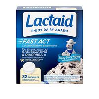 Lactaid Fast Act Lactose Intolerance Relief Chewables with Lactase Enzyme to Prevent Gas, Bloating & Diarrhea Due to Lactose Sensitivity, Ideal for Travel & On-the-Go, Vanilla Twist, 32 Packs of 1-ct.