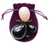 Yoni Eggs 3-pcs Set with 3 Sizes, 2 Gemstones, to Train Pelvic Floor Muscles to Gain Bladder Control, Made of Obsidian & Rose Quartz, Drilled, with Unwaxed String and Instructions