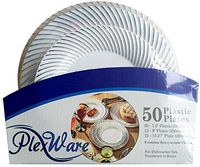 Plexware Silver Swirl Plastic Plates 50 Piece Set (20-7.5 Inch, 15 – 9 Inch, 15 - 10.25 Inch) White
