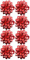 Set of 8 Extra Large 6 inch Peel 'N Stick Bows! - Super Shiny Metallic Red Design - Great for Holiday Gifts! (8 Pack)