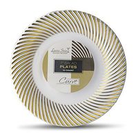 [40 Count - 7 Inch Plates] Laura Stein Designer Tableware Premium Heavyweight Plastic White Appetizer - Salad Plates With Gold Border, Party & Wedding Plate, Classic Series, Disposable Dishes